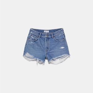 Zara | Frayed Mid-rise Denim Shorts